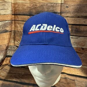 AC Delco Blue Hat White Trim Adjustable Strapback Cap Embroidered Logo Car Parts